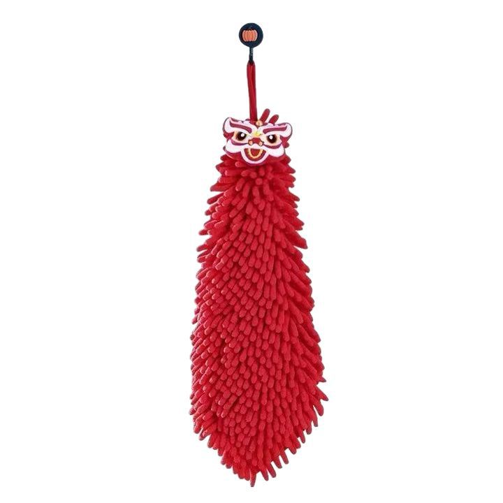 Hand towel hanging wedding red festive cute chenille handball towel kitchen bathroom lion dance handkerchief