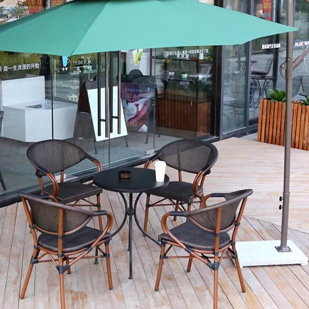 Outdoor Tables and Chairs Rattan Chairs Mesh Chairs Cafe Milk Tea Shop Balcony Outdoor Leisure Open-Air Waterproof Sun Protection