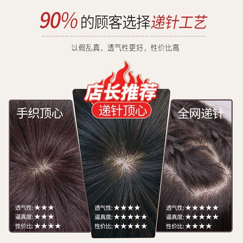 Wig Real Hair Real Hair Women's Full Head Cover Full Hand-Woven Short Curly Hair for Middle-aged and Elderly Mother's Hair Cover Natural Real Hair