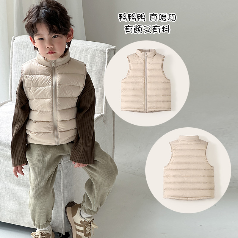 Boys, Girls, Small, Medium and Large Kidsren's Clothing, Kidsren's Lightweight Waistcoat, Stand Collar, Pure Color Warm down Jacket, Vest