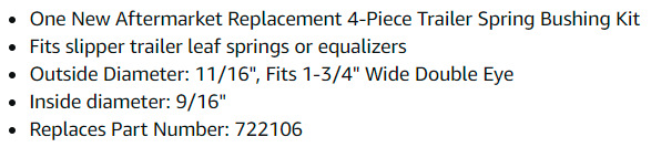 4pcs for 9/16 " ID x 1-3/4" Trailer Nylon Spring Bushing Equalizer Bushing 722106