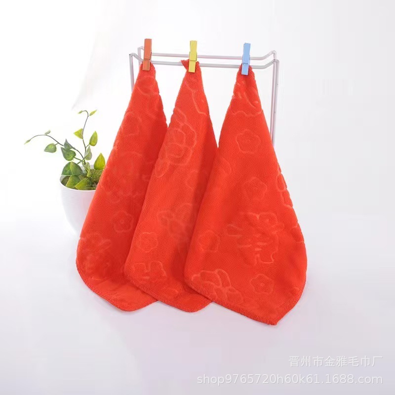 Factory Direct Sales Wedding Embossed Bath Towel Red Large Towel Wedding Car Hanging Embossed Red Double Happiness Character 100-Day Return Gift Towel