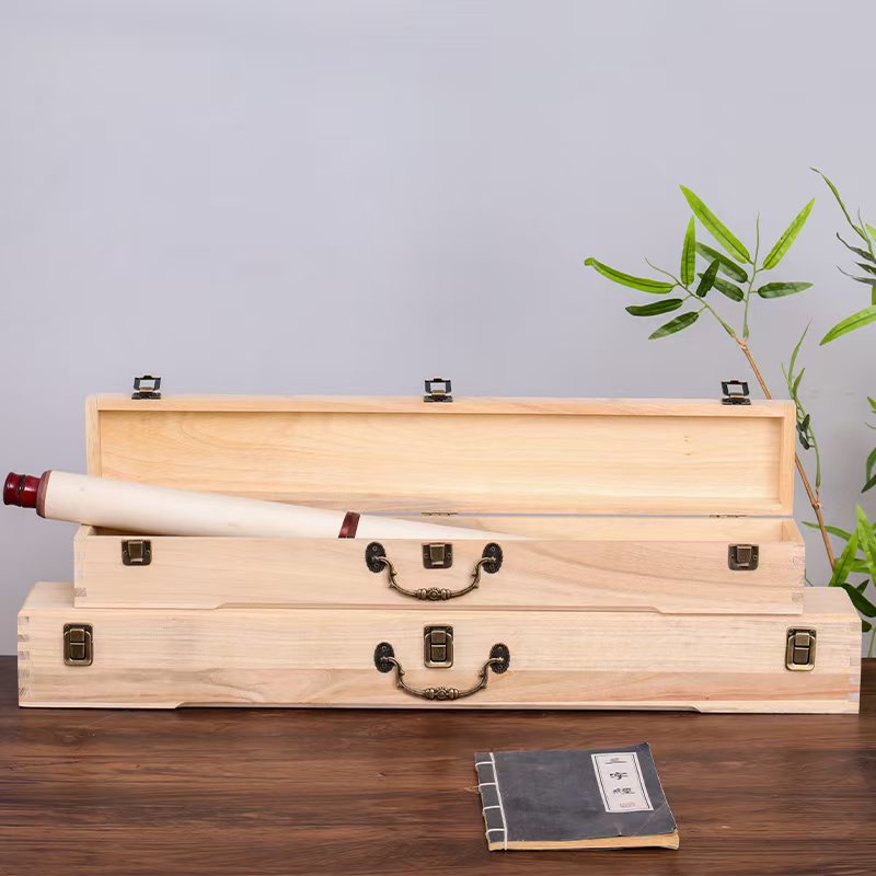 Camphor Wood Calligraphy and Painting Box, Solid Wood Calligraphy and Painting Brocade Box, Calligraphy and Painting Box, Brocade Box, Calligraphy Scroll, Long Solid Wood Box