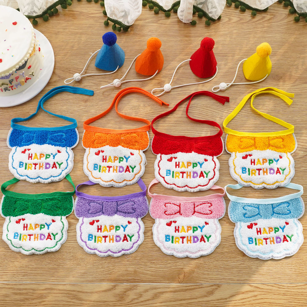 Pet ins wind birthday saliva towel cat bib scarf dog cat hat cross border dog decoration supplies wholesale
