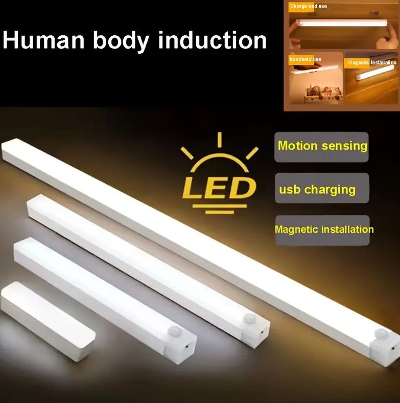 Led Intelligent Human Body Sensor Magnetic Long Strip Wireless Night Light Rechargeable Wardrobe Cabinet Wine Cabinet Bedroom