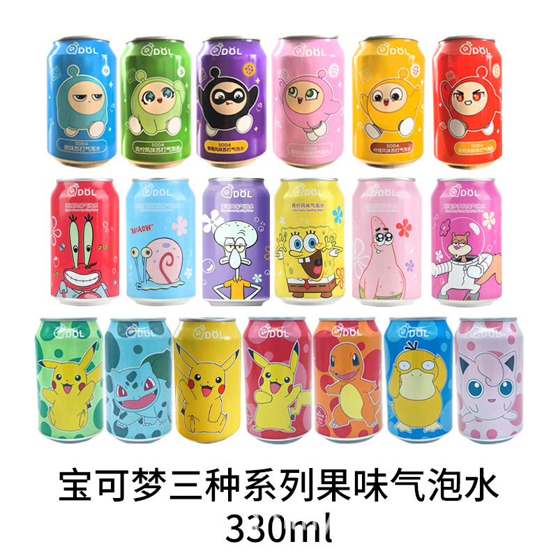 Qdol сотрудничество Покемонов Губка Боб яйцо вечеринка фруктовый газированный напиток 330мл Пикачу фруктовый