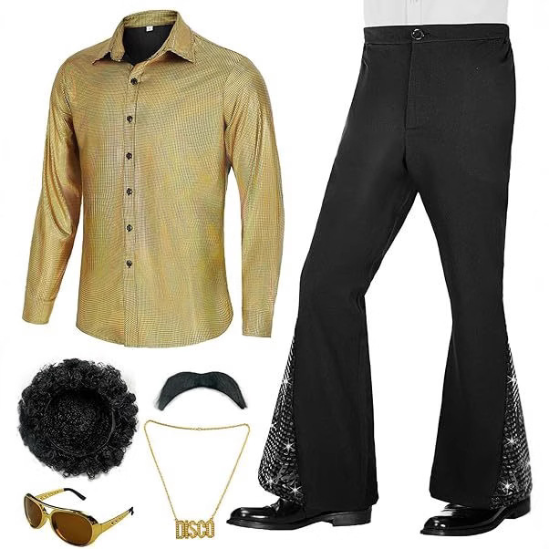 Одежда для выступлений мужчин в стиле диско 2025, рубашка с длинным рукавом и брюки, ретро костюм для сценического выступления