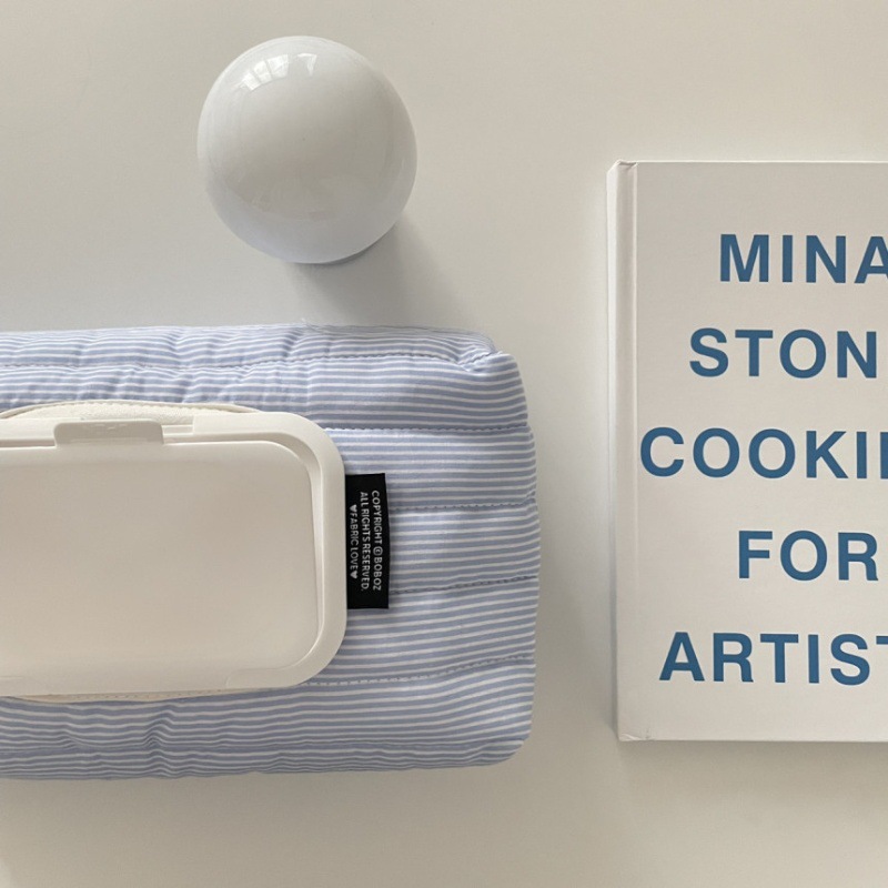 Korean Stripesd Quilted Cotton Fabric Tissue Set Paper Bag Daily Living Room Bedroom Desktop Decoration Wet Wipes Bag Storage