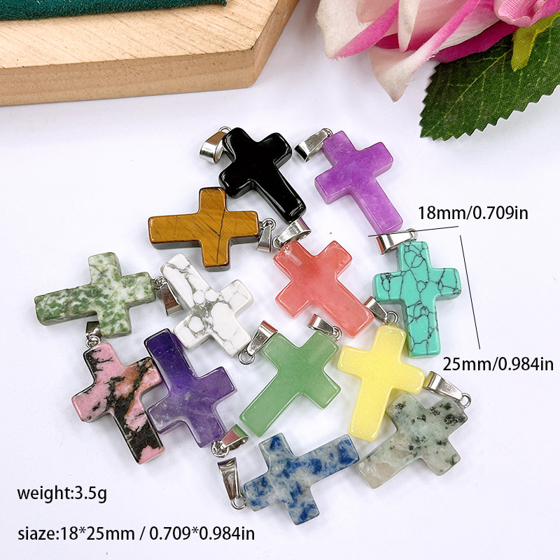 Cross-border natural crystal cross pendant European and American fashion foreign trade diy jewelry accessories leather rope clavicle chain wholesale