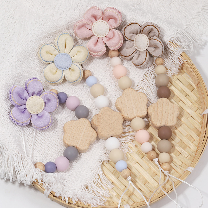 Foreign trade baby pacifier flower pacifier chain stainless steel buckle baby can bite silicone pacifier chain anti-drop lanyard
