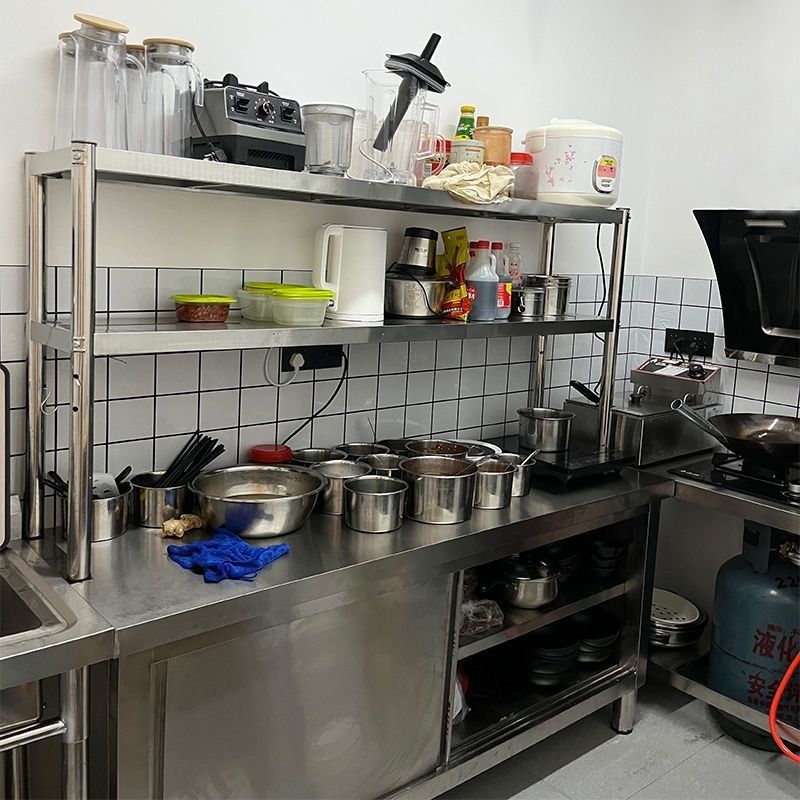 Stainless Steel Stand Two or Three Layers Milk Tea Shop Countertop Stand Kitchen Storage Shelf Operating Table Shelf