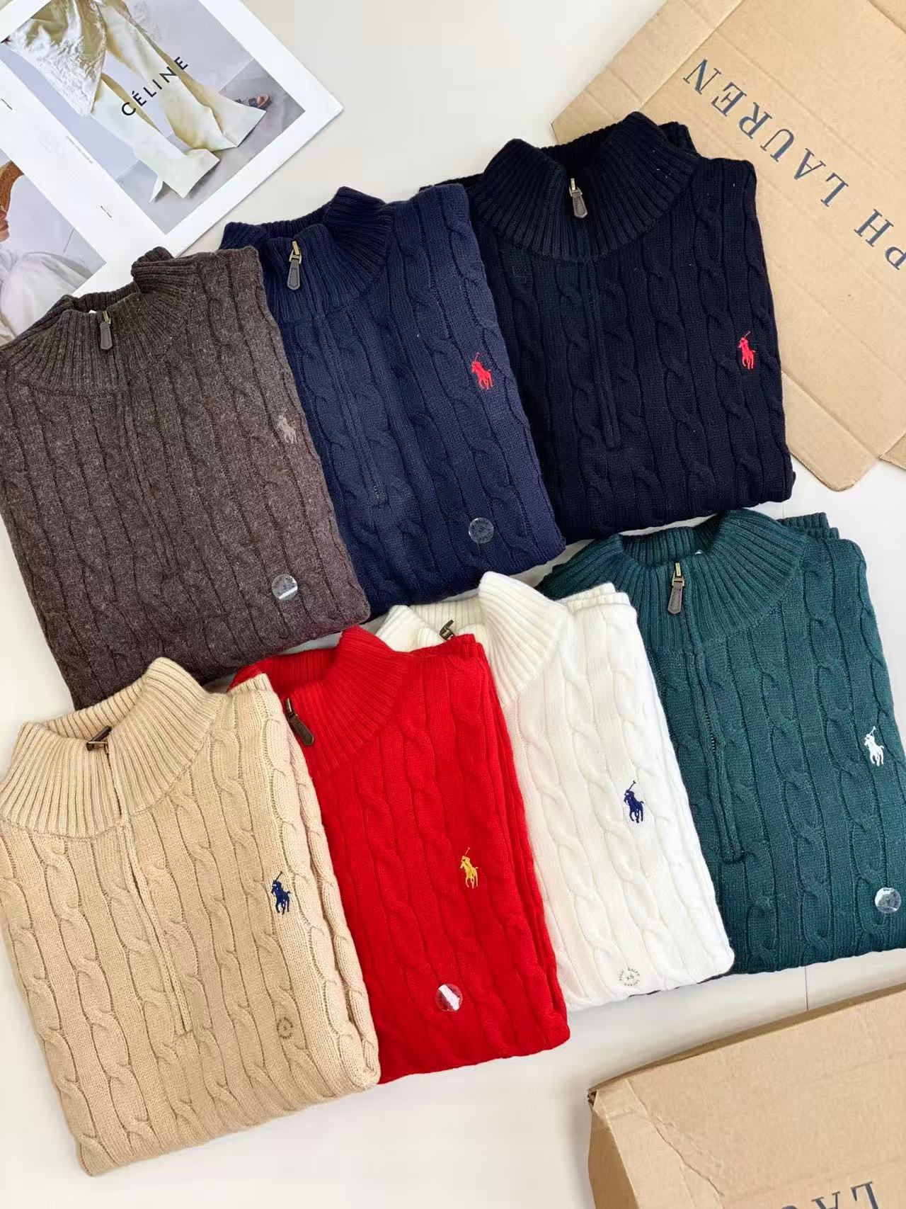 Three-Label Fully Scannable Rl Small Horse Embroidery Half-Zip Sweater 90% Wool + 10% Cashmere Unisex