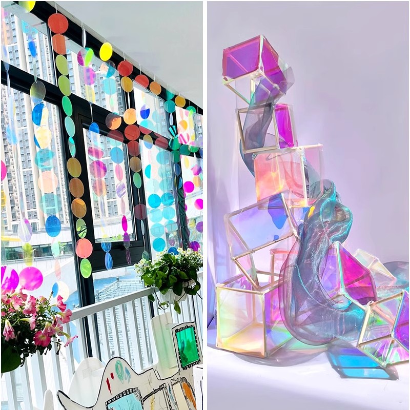 PVC Colorful Film Laser Magic Color Film Transparent Color Round Plastic Film A4 Kindergarten Ring Chuang Hanging Material