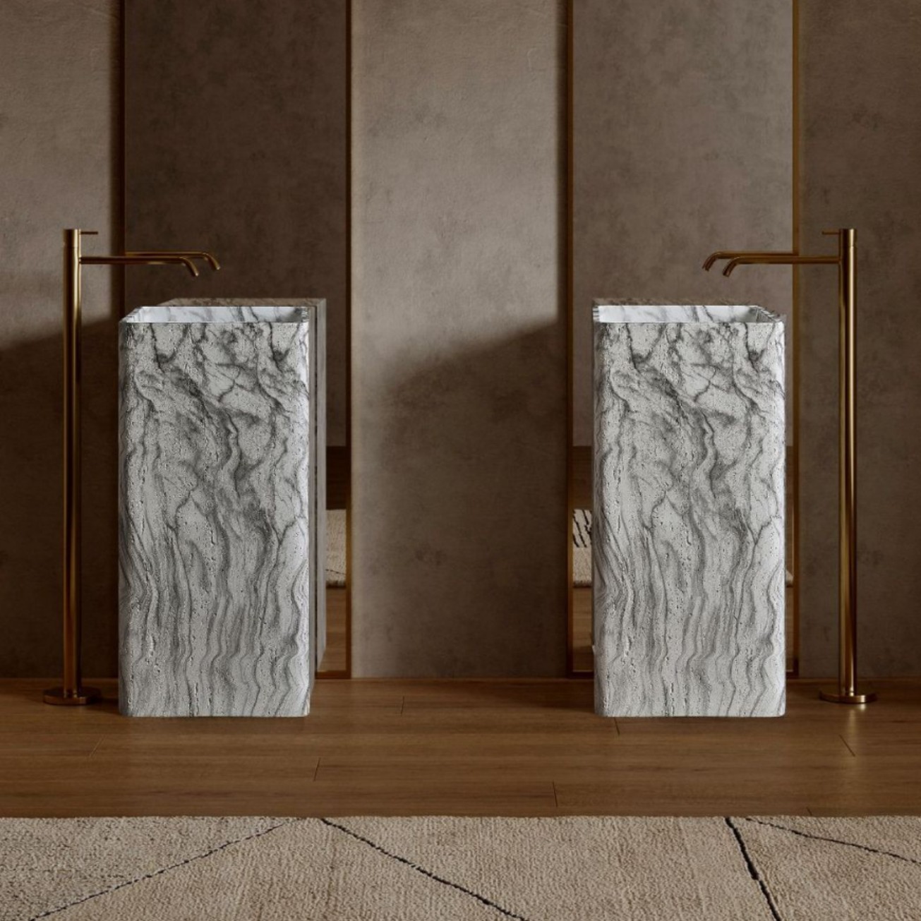 Artificial Travertine Minimalist Pedestal Basin Integrated Floor-Standing Imitation Marble Washbasin Designer Art Washbasin