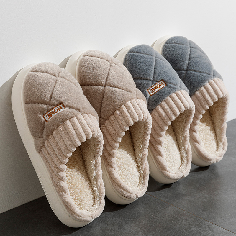 Men's New Winter Slippers for Home Couples Thick-Soled Warm Non-Slip Indoor Household Wool Slippers for Women