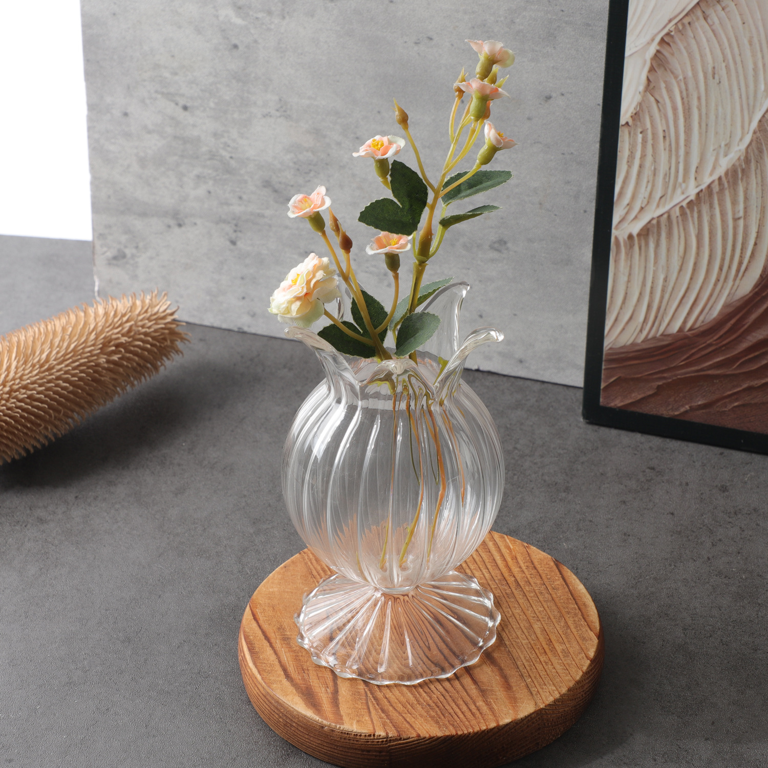 Creative Large-Diameter Transparent Glass Micro-Landscape Ecological Vase Container Office Living Room Flower Arrangement Vase Ornaments