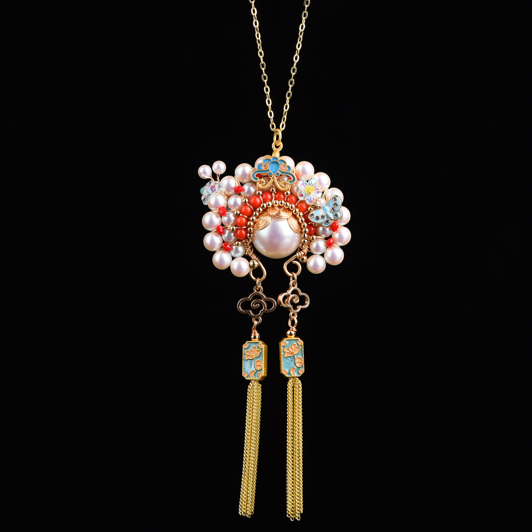 Original Knife Horse Dan Jewelry Double-sided Chinese Style National Fashion Elegant Long Niche Style Earring Necklace Jewelry