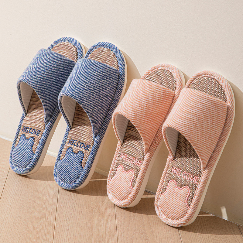 Breathable Linen Slippers for Men, Indoor Home, Non-Slip Soft Sole, Spring & Fall Seasons, Silent Sweat-Absorbent Cotton and Linen Shoes for Women