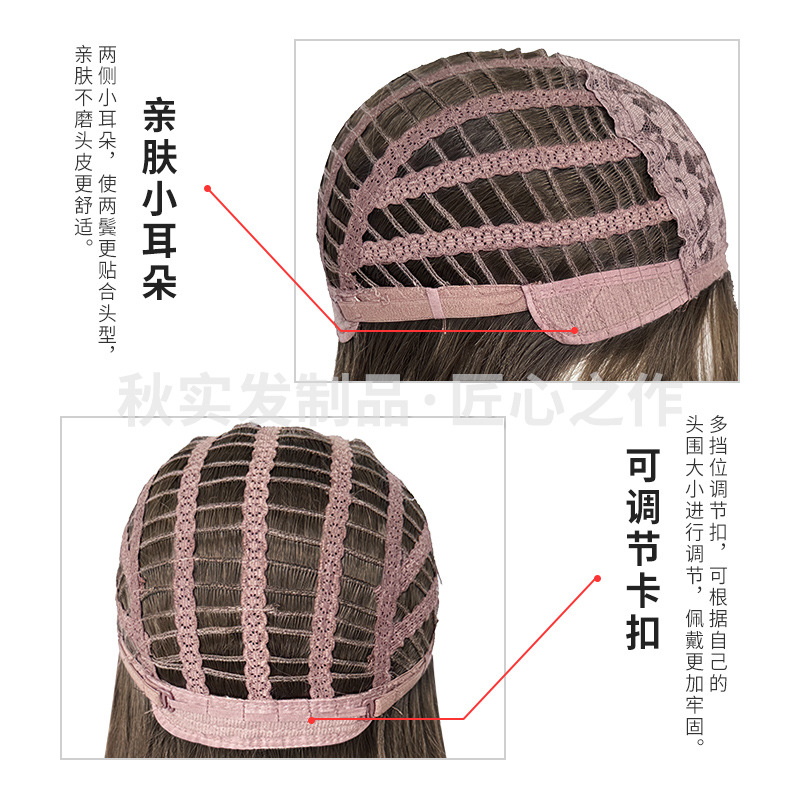 Autumn solid wig hazelnut gray brown color female full head cover daily curly hair big wave realistic modeling wholesale cross-border