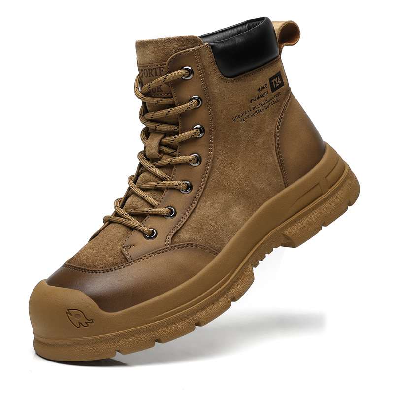 Autumn and Winter Men's Genuine Leather Martin Boots, British Style Wool Lining, Trendy Mid-High Men's Boots with Integrated Leather and Fur