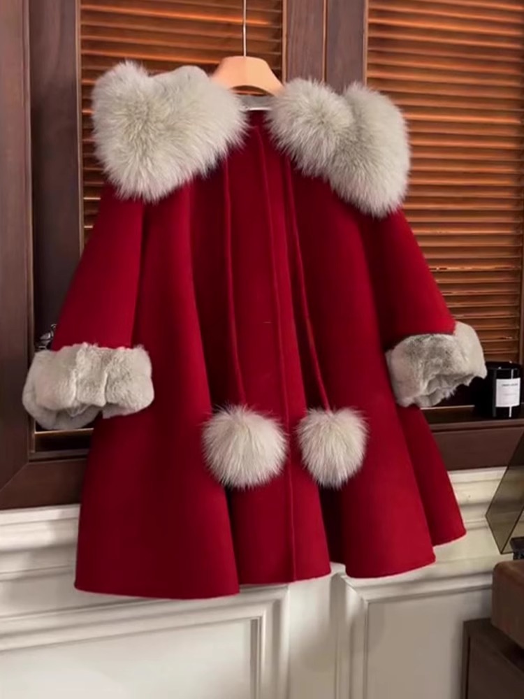 Girls' Fleece-Lined Wool Coat Autumn and Winter 2025 New Children's New Year Outfit Thickened Stylish Jacket