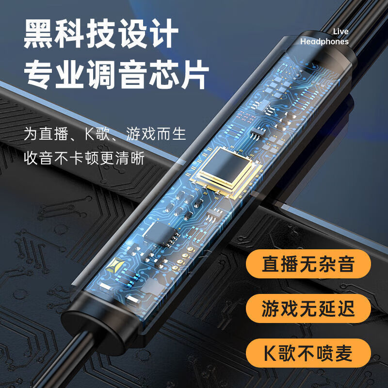 E-Sports In-Ear Wired Dual Plug Headphones 2.3m Extended Desktop Laptop Live Broadcast Neutral Headphones