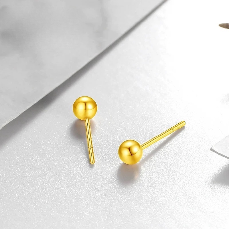 Water Bead 18K Gold Light Bead Earrings Au750 Non-Fading Ear Care Gold Bean Earrings Versatile Earrings Popular on Live Streaming