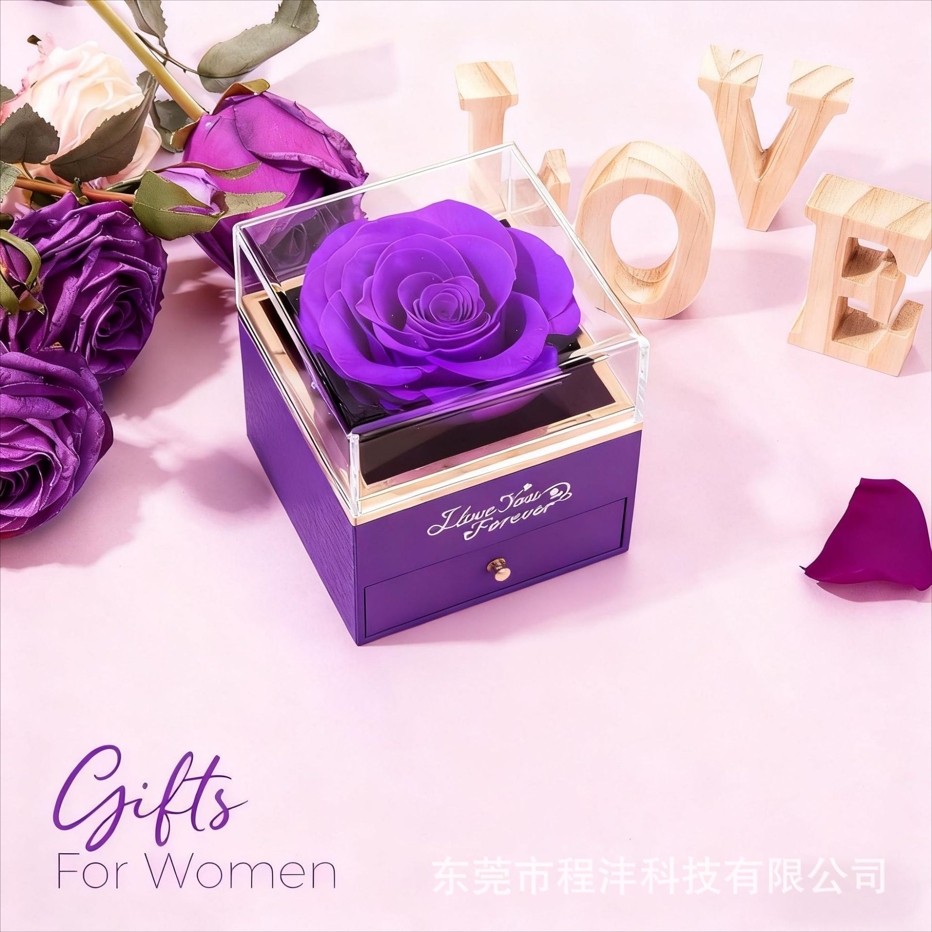 Eternal Rose Real Flower Acrylic Drawer Jewelry Gift Box Necklace Mother's Day/Christmas/Valentine's Day Gift Cross-Border