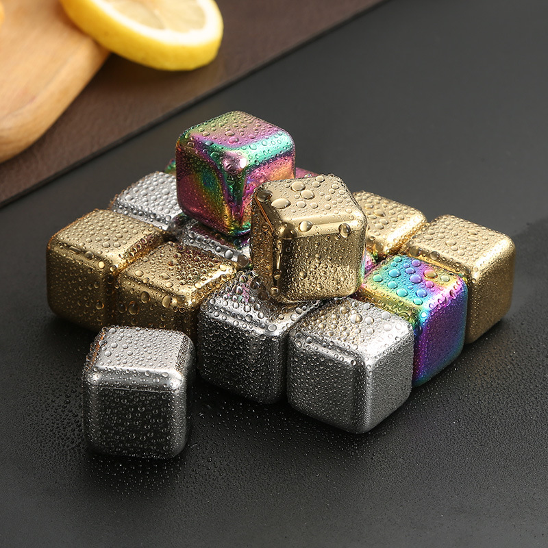 Cross-border 304 stainless steel ice cubes quick-frozen metal ice cubes suit titanium-plated golden ice wine stone whiskey stone ice particles