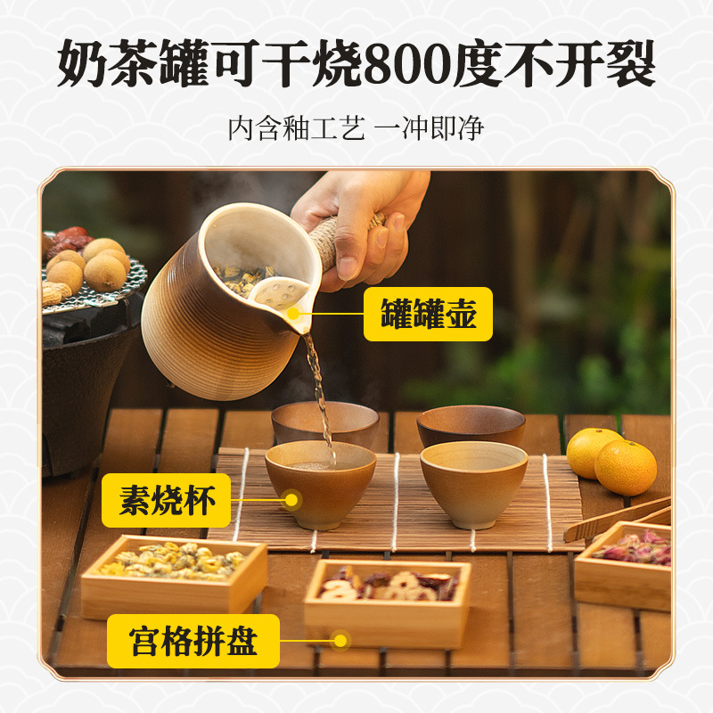 Encircling Stove Tea Baking Stove suit Tea Baking Utensils Complete Set of Accessories Baking Milk Tea Pot Cast Iron Teapot Teacup Four Palaces
