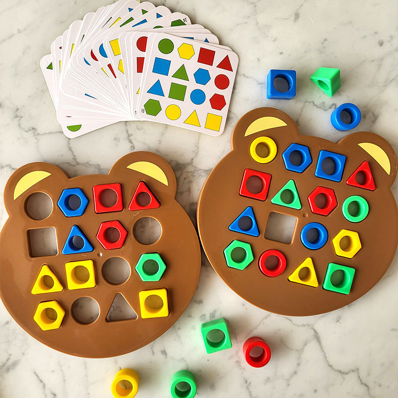 Children's Early Education Educational Bear Geometric Shape Matching Montessori Education Building Blocks Family Interactive Battle Sensory Integration Board Game