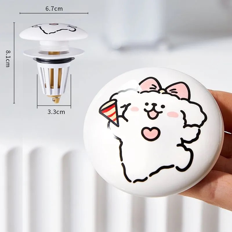 Cute Puppy Bathroom Sink Washbasin Drain Anti-Odor Odor Washbasin Creative Bouncing Core