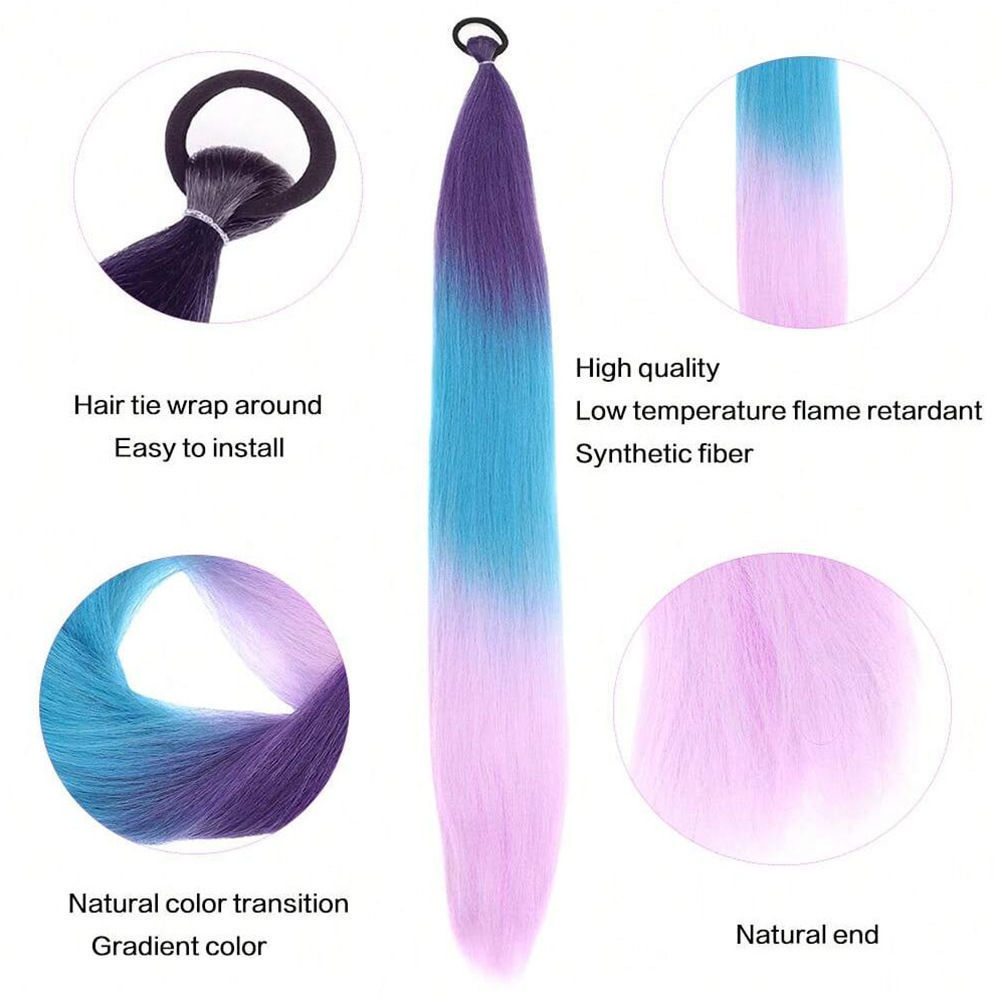 Wig Ponytail for Women with Long Hair, Christmas Style Ponytail Hair Extensions, Ponytail Can Be Braided with Colorful Braids, Ponytail Wig