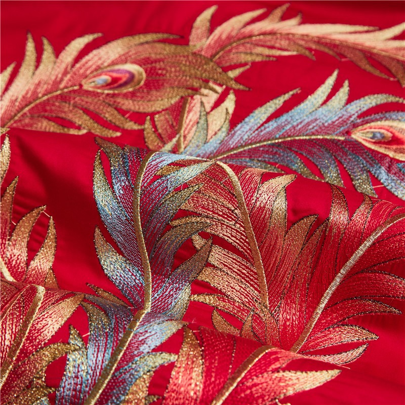 All-Cotton Wedding Four-Piece Set, Wedding Dowry Pure Cotton Ten-Piece Set, Chinese-Style Embroidered Quilt Cover, Wedding Bedding, Dragon and Phoenix Wedding