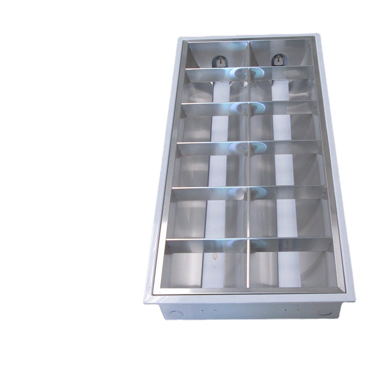 Grille Light Manufacturer Office High-Brightness Double-Tube Light Mirror Aluminum Matte T8 Exposed and Concealed Aluminum Cover Grille Light Customization