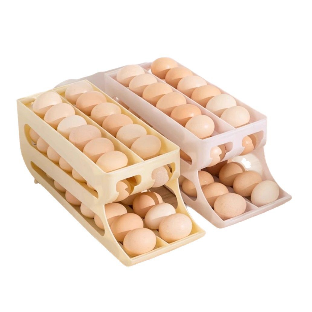 Rolling Egg Storage Box Kitchen Double-Port Multi-Layer Slanted Automatic Egg Rolling Device Refrigerator Egg Tray Drop Shipping