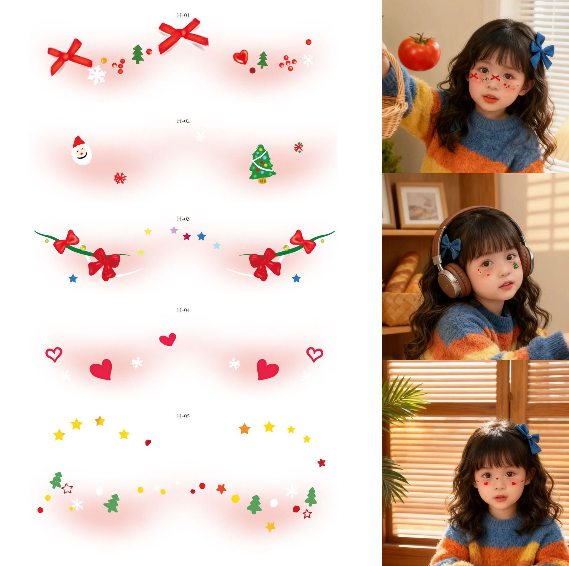 Christmas Face Stickers Cartoon Tree Performance Activities Water Transfer Tattoo Stickers Sprinkled with Colorfulful Bells and Snowflakes Holiday Stickers