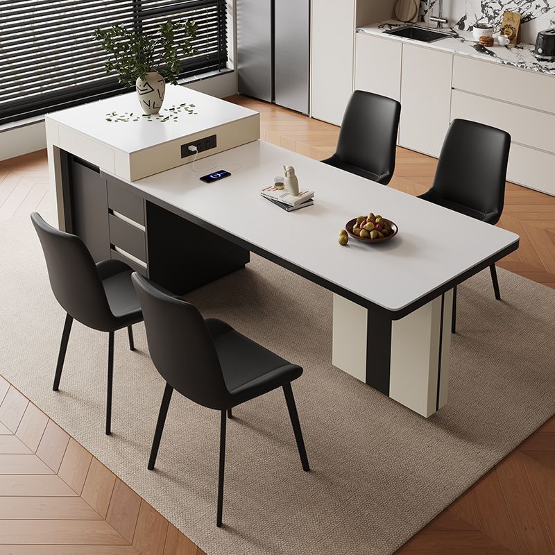 Simple Slate Retractable Island Dining Table for Home Small Apartment Modern Foldable Multifunctional Slate Dining Table