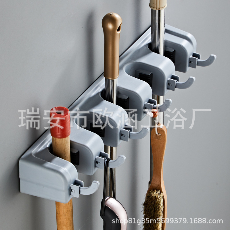 Cross-Border Multifunctional Mop Hook Hanger Broom Home Clip Mop Kitchen and Bathroom Storage Rack Wall-Mounted Spring Mop Rack