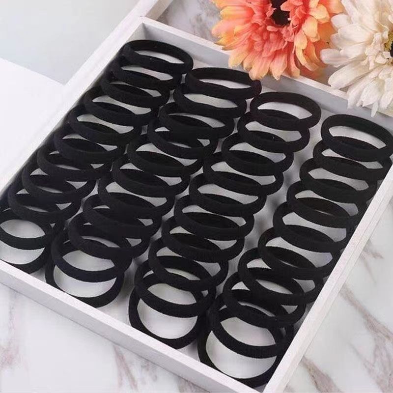 Hair Rope Hair Band Rubber Band Women's High Elastic and Durable Thick Black Cyber Celebrous Hair Rope Ponytail Simple Leather Cover