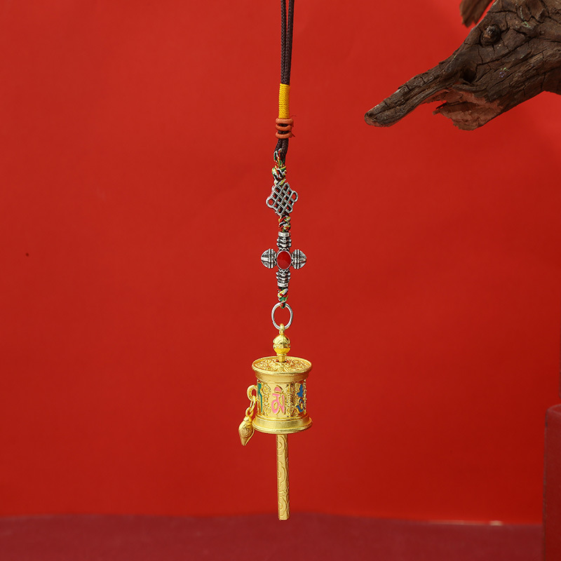 Six-Syllable Mantra Prayer Wheel Xizang Jewelry Retro Ethnic Style Pendant Pendant Vajra Pestle Fashionable Men's and Women's Keychain