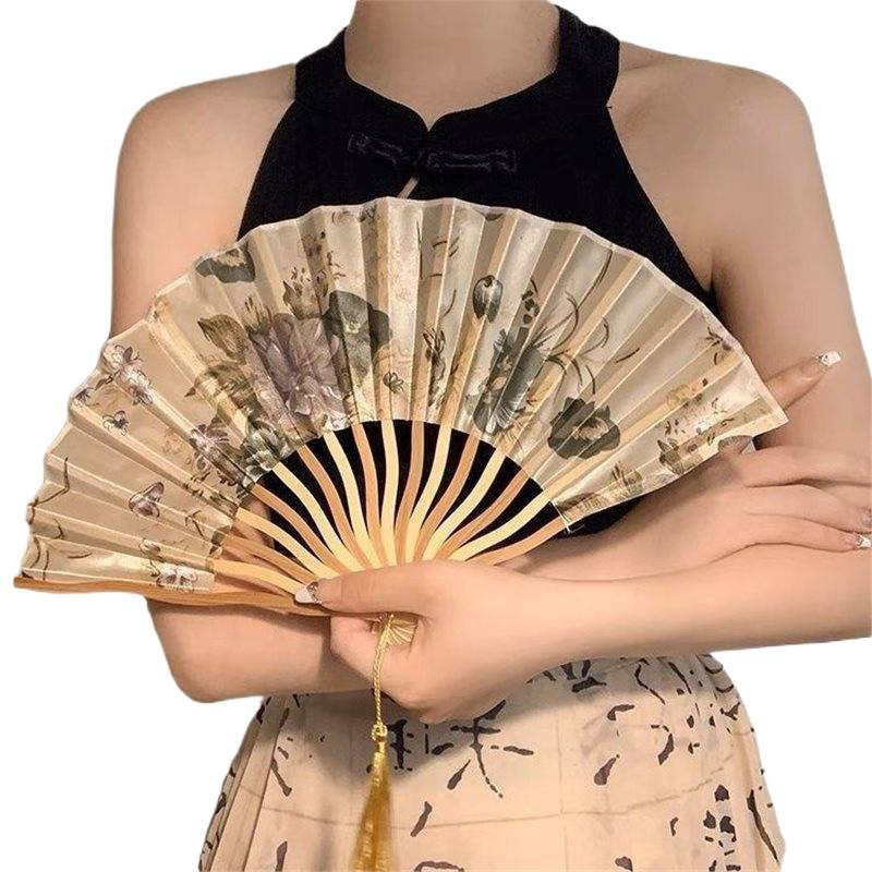 Chinese Style Portable Folding Fan Ancient Fan Props Folding Fan Ins Style Shell Fan Female Summer Photo Props