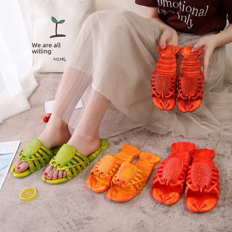 Summer Male and Female Couple Sandals Cartoon Lobster Slippers Funny Crayfish Beach Slippers