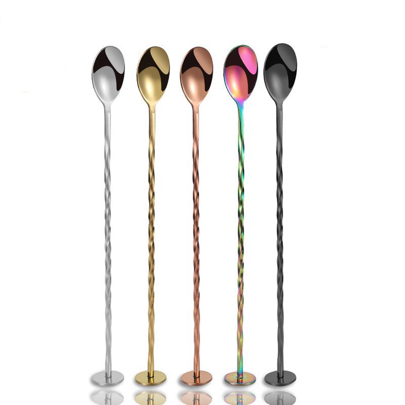 Mixing Stick Stainless Steel Long Bar Spoon 32cm Long Handle Stirring Stick Cocktail Coffee Milk Tea Stirring Spoon Spiral Bar More