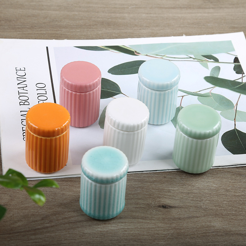Mini Ceramic Incense Powder Jar Stripesd Balm Sealed Jar Chinese Style Small Porcelain Jar Portable Tea Jar Celadon Jar Pill Bottle