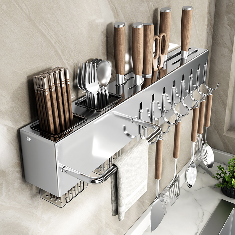 Stainless Steel Kitchen Knife Storage Rack Multi-function Non-perforated Knife Rack Storage Rack Chopsticks Cage Chopsticks Holder Wall-mounted