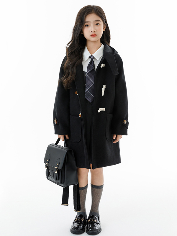 Parent-Child Clothing, Boys' and Girls' Woolen Cardigan Jacket, Thickened and Padded, 2025 Autumn and Winter Korean Style Toggle Button Wool Coat