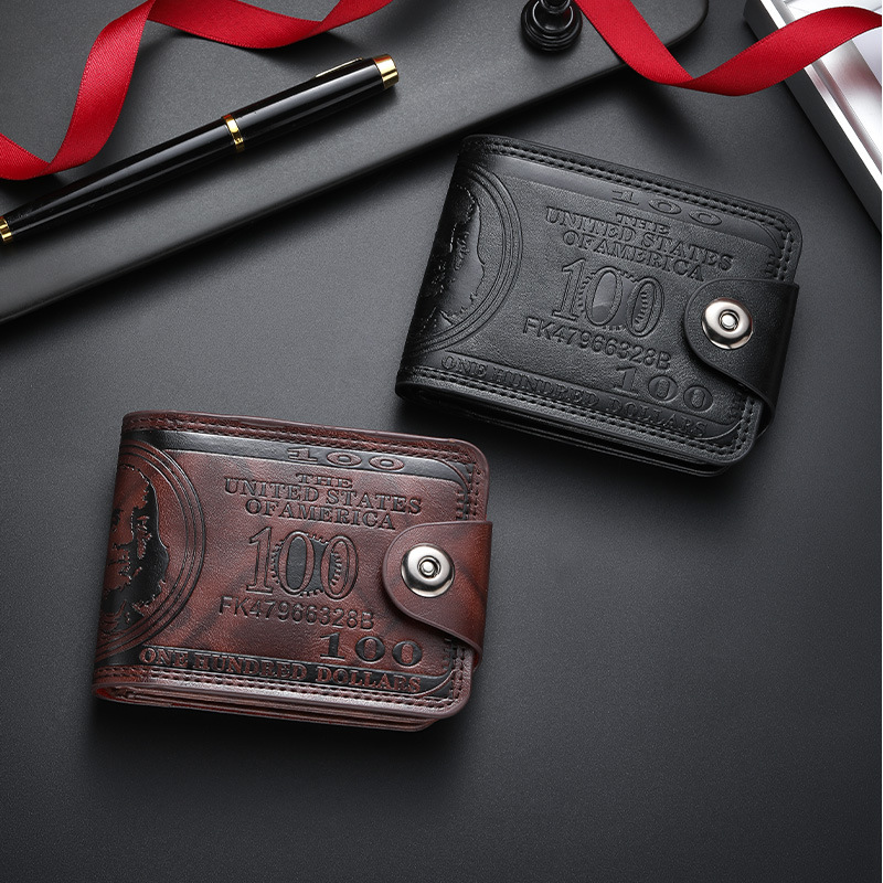 Cross-Border Men's Short Wallet Large Capacity Multi-Card Slot Buckle Fashion Trend Short American Wallet Card Holder