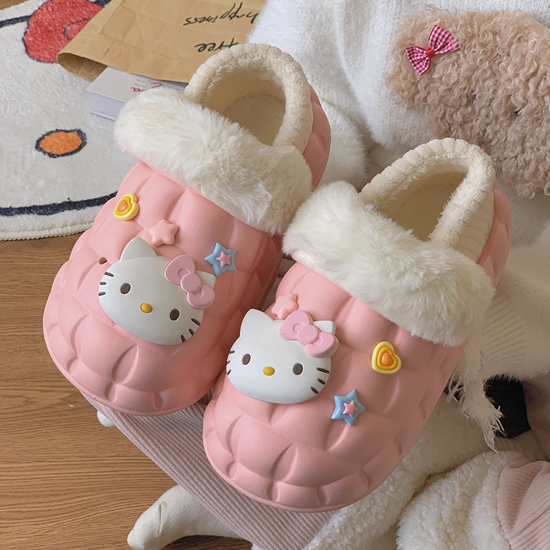 Kt Cat Cotton Slippers for Women to Wear Outside in Winter Non-Slip Waterproof Warm Indoor Home Cotton Shoes Dropshipping