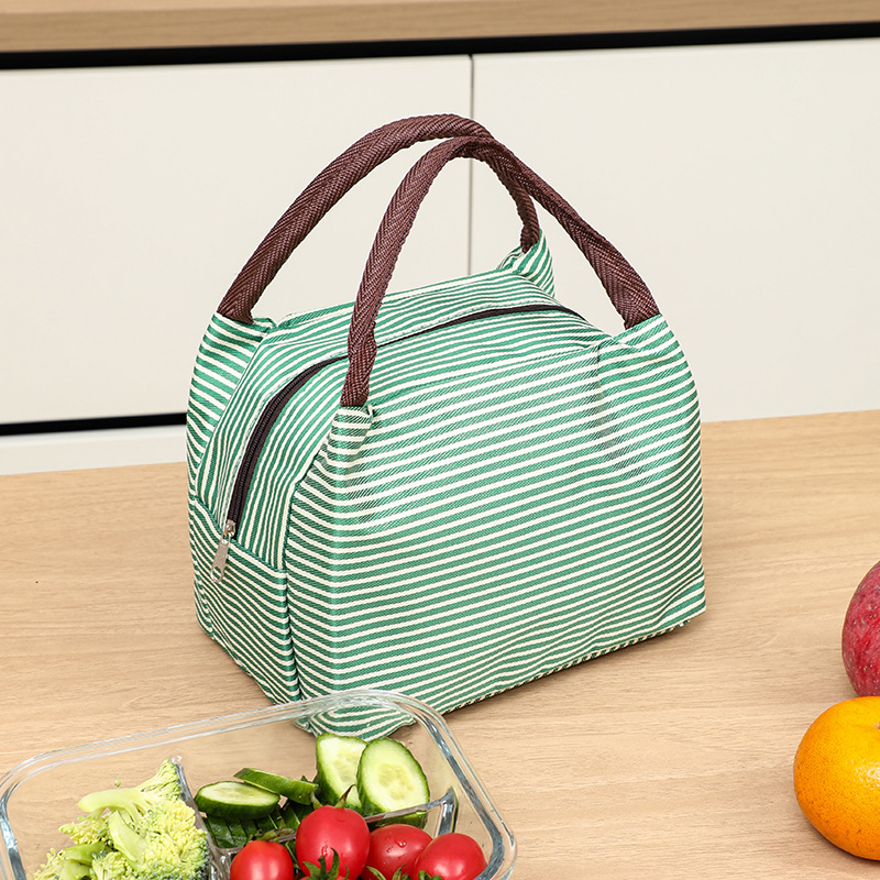 Fashion trapezoidal stripe portable lunch bag insulation lunch box bag foreign trade cross-border lunch bag aluminum film with rice bag wholesale